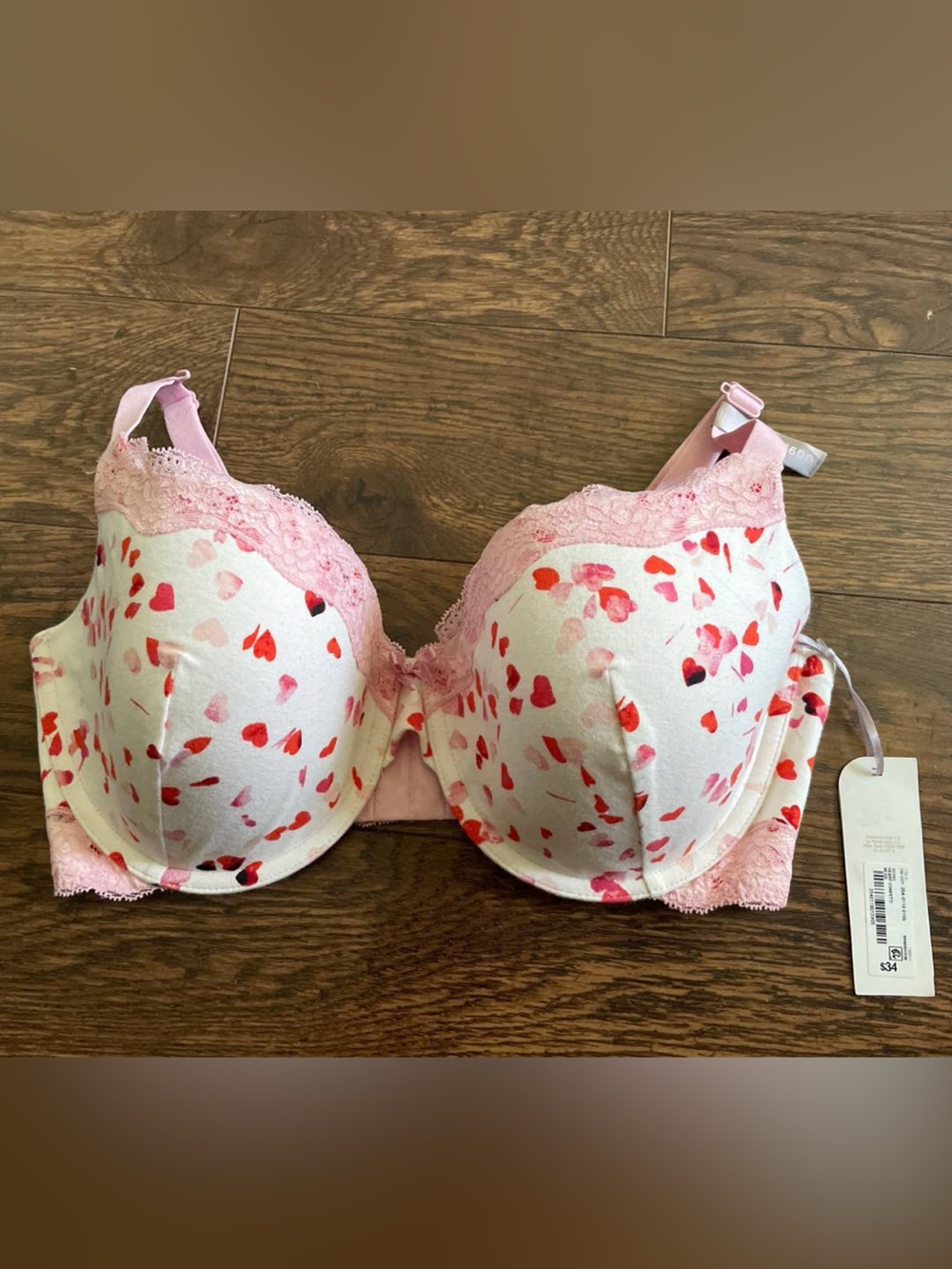 Ambrielle| Heart Prints Lace-Trim Underwire Bra